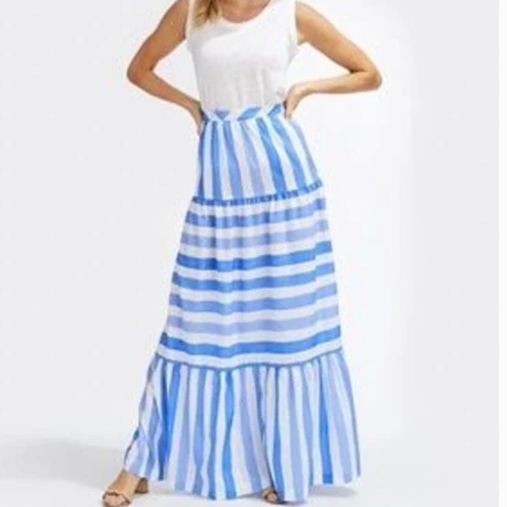 NWT Vineyard Vines Tiled Stripe Size XL Flowy Maxi Skirt Bimini Blue
